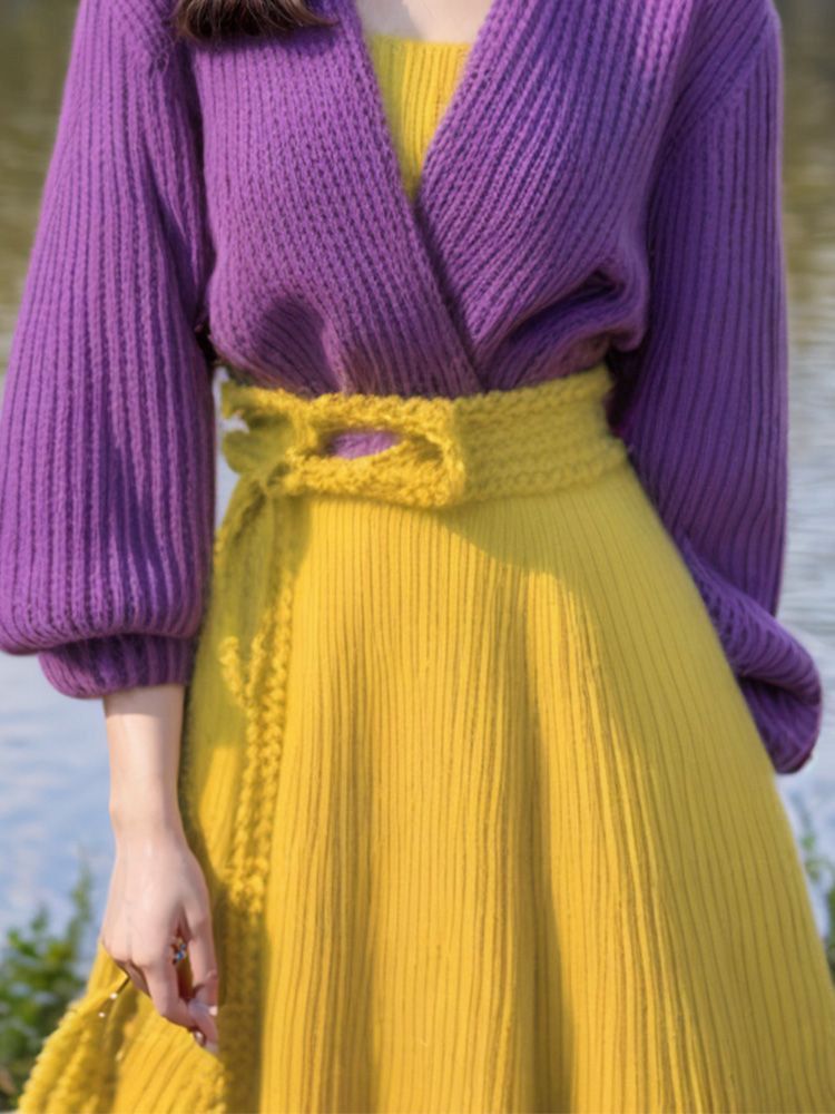 Фиолетовое желтое платье-свите – обзор и цена Yellow Winter Clothing